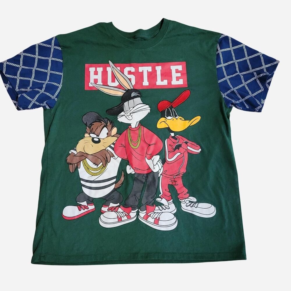 Looney Tunes Men's XL 90s inspired HUSTLE Graphic Tee Shirt Hip Hop Novelty